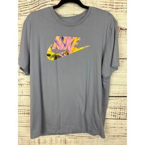 Womens The Nike Tee Blue Pink Yellow Abstract Swoosh Activewear T Shirt Size XL